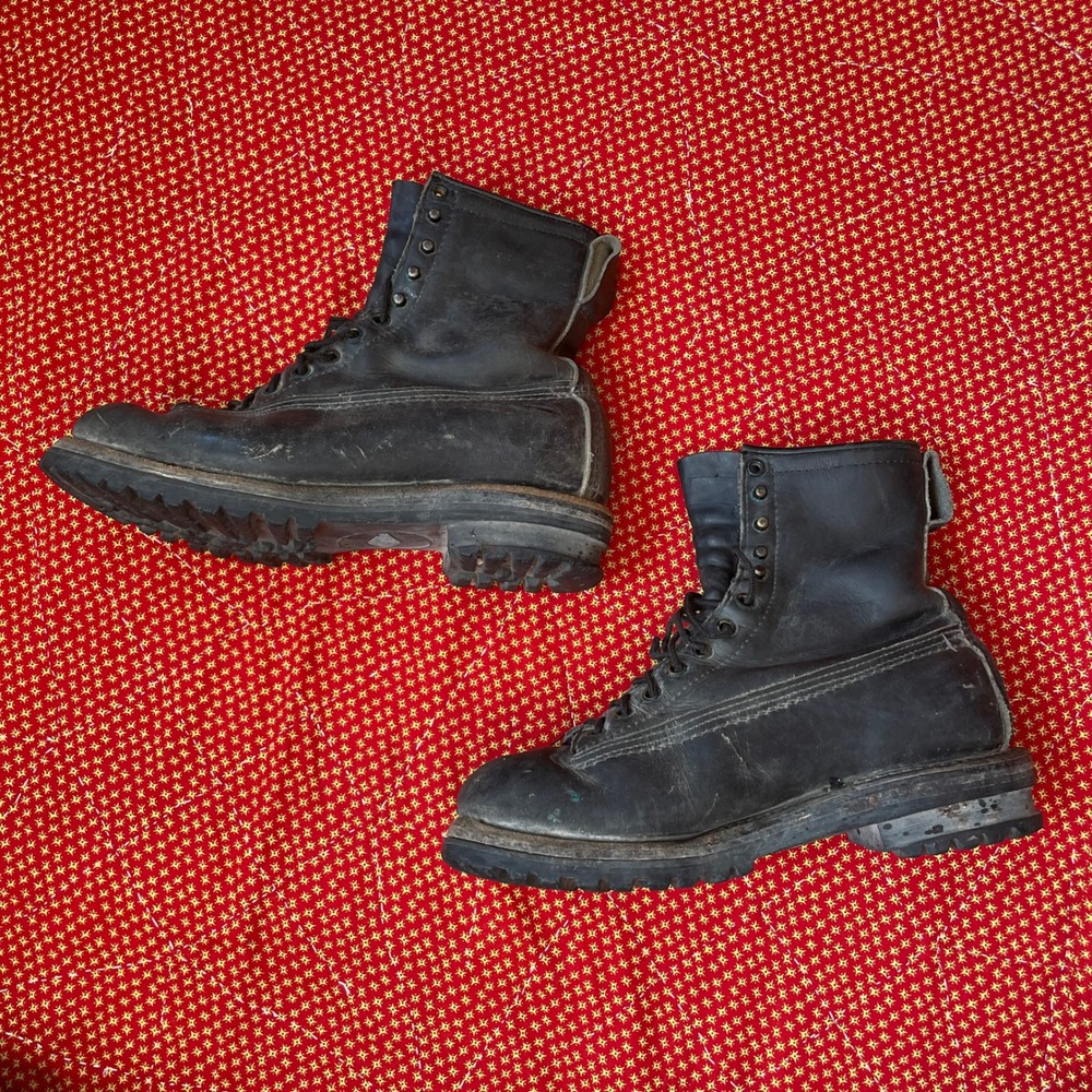 Vintage Chippewa Logger Boots Mens 7.5 EE Black Leather Work Boots 9145